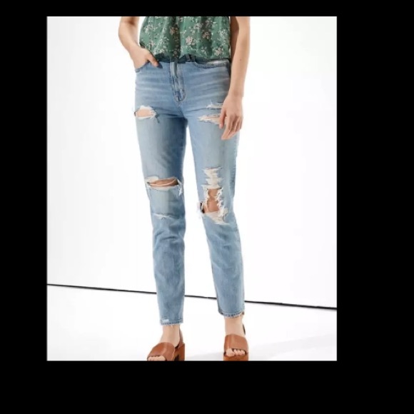 American Eagle ripped straight destroyed distressed jeans pants hi rise 6 rigid - Picture 2 of 11